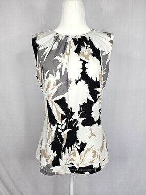 Calvin Klein | Sleeveless Pleated Blouse | Floral Neutral | Size S